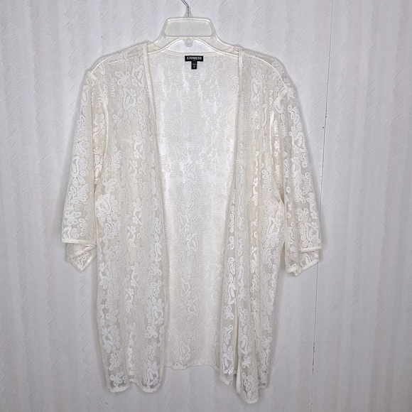 ❤️ 🆕 EXPRESS Kimono Jacket Women Ivory Lace Open Front MEDIUM - Picture 7 of 9
